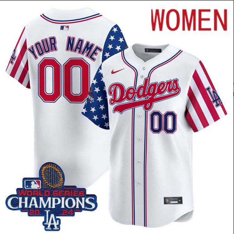 Women  MLB Los Angeles Dodgers Custom American Style white 2024 World Series Champions  Limited Jersey